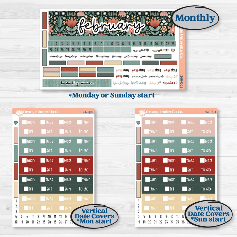 Red Floral Kit | Laurel Denise Standard Vertical & Horizontal Planner Kit Stickers | Charming | KIT-366-Q