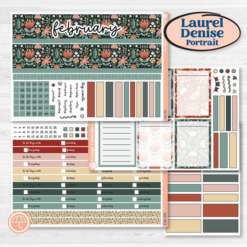 Red Floral Kit | Laurel Denise Portrait Planner Kit Stickers | Charming | KIT-366-R