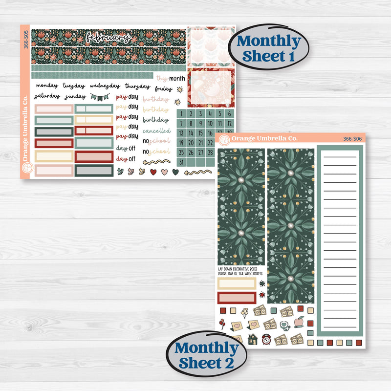 Red Floral Kit | A5 Plum Monthly & Dashboard Planner Kit Stickers | Charming | KIT-366-S