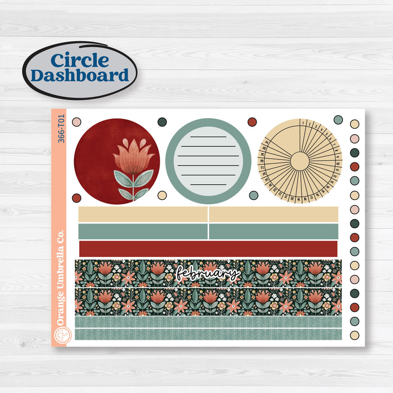 Red Floral Kit | 7x9 Plum Monthly & Dashboard Planner Kit Stickers | Charming | KIT-366-T