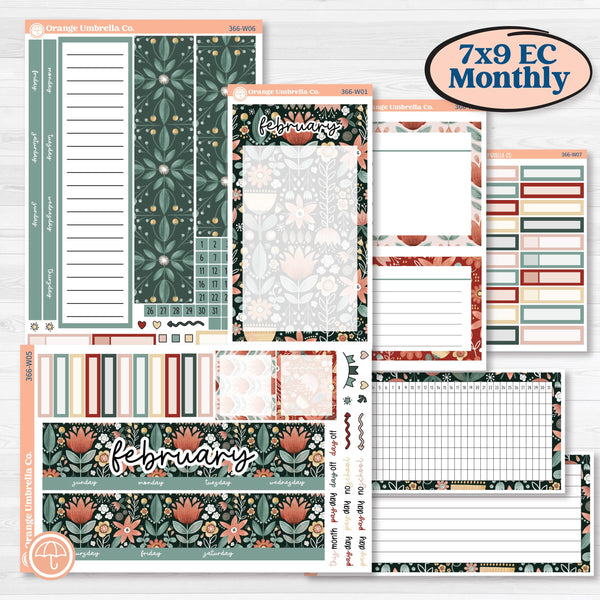 Red Floral Kit | 7x9 Erin Condren Life Planner Monthly & Dashboard Planner Kit Stickers | Charming | KIT-366-W