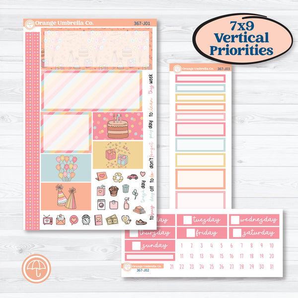 Birthday Planner Kit | Plum Vertical Priorities 7x9 Planner Kit Stickers | Give Them Cake | KIT-367-J