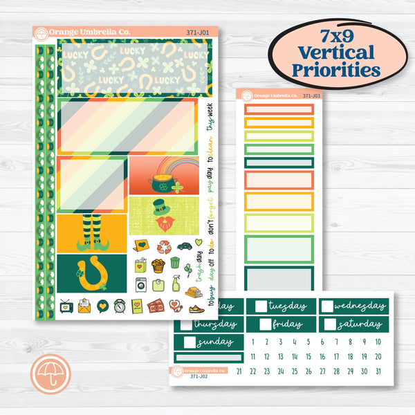 St. Patrick’s Day Kit | Plum Vertical Priorities 7x9 Planner Kit Stickers | Blarney | KIT-371-J