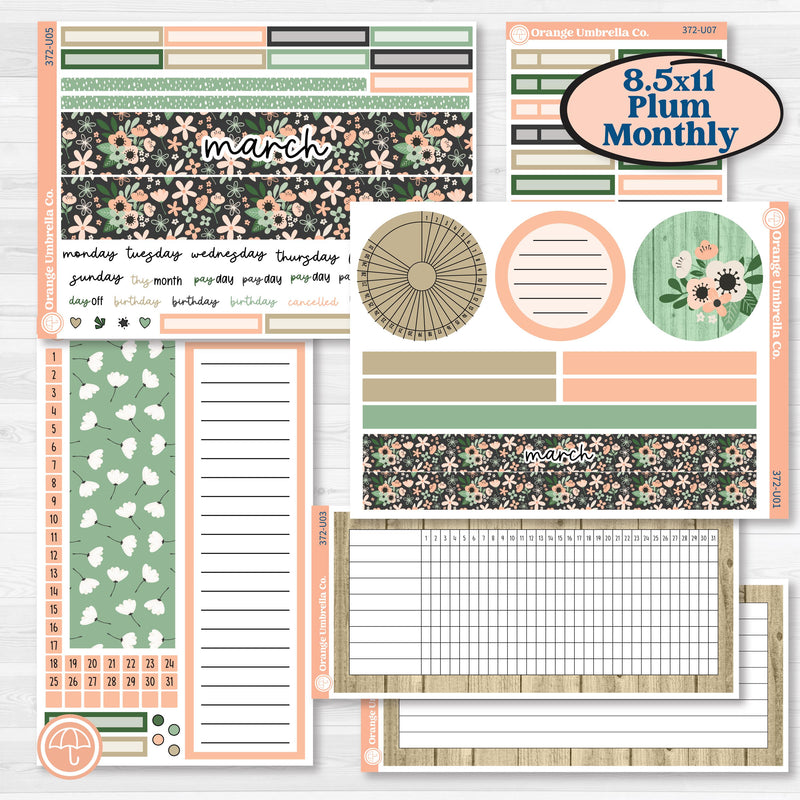 Spring Floral Kit | 8.5x11 Plum Monthly & Dashboard Planner Kit Stickers | Lil Spring Thing | KIT-372-U