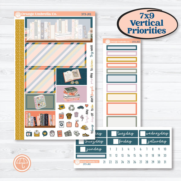 Book Reading Kit | Plum Vertical Priorities 7x9 Planner Kit Stickers | Turn The Page | KIT-373-J