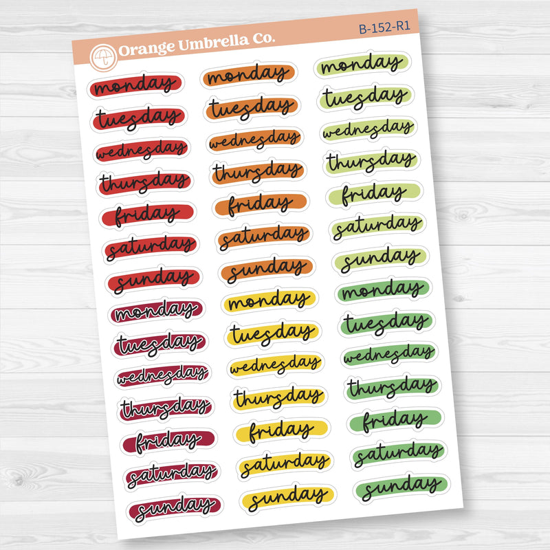 Journaling Date Cover Day Of the Week Hobonichi Planner Stickers | B-152