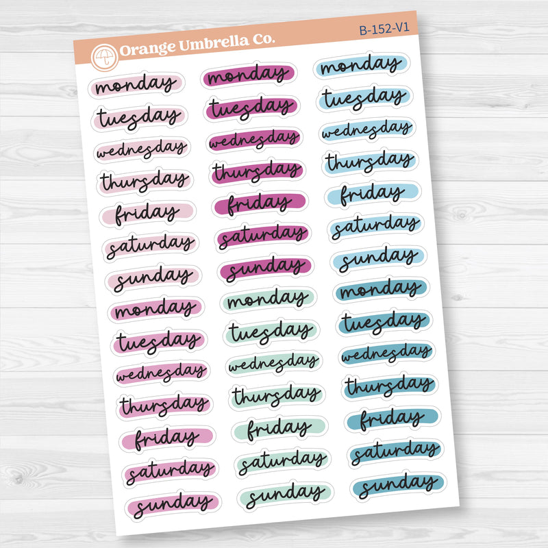 Journaling Date Cover Day Of the Week Hobonichi Planner Stickers | B-152