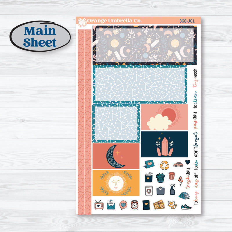 Celestial Star & Moon | Plum Vertical Priorities 7x9 Planner Kit Stickers | Daydream | KIT-368-J