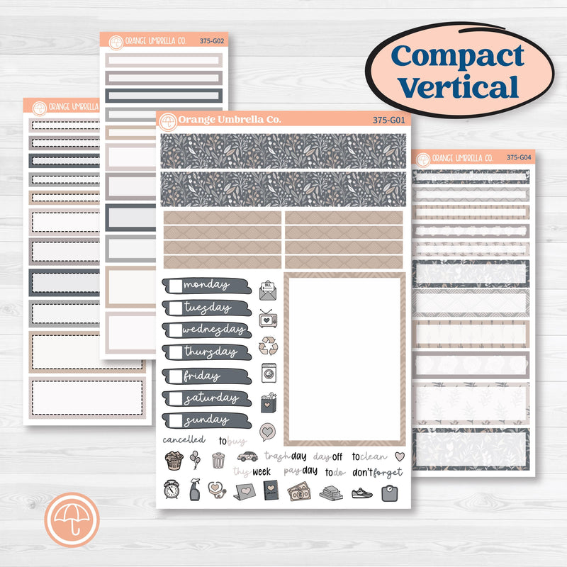 Neutral Botanical & Floral Kit | A5 Compact Vertical Planner Kit Stickers for Erin Condren | Unbiased | KIT-375-G