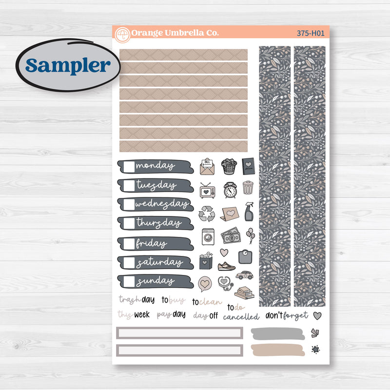 Neutral Botanical & Floral Kit | 7x9 Compact Vertical Planner Kit Stickers | Unbiased | KIT-375-H