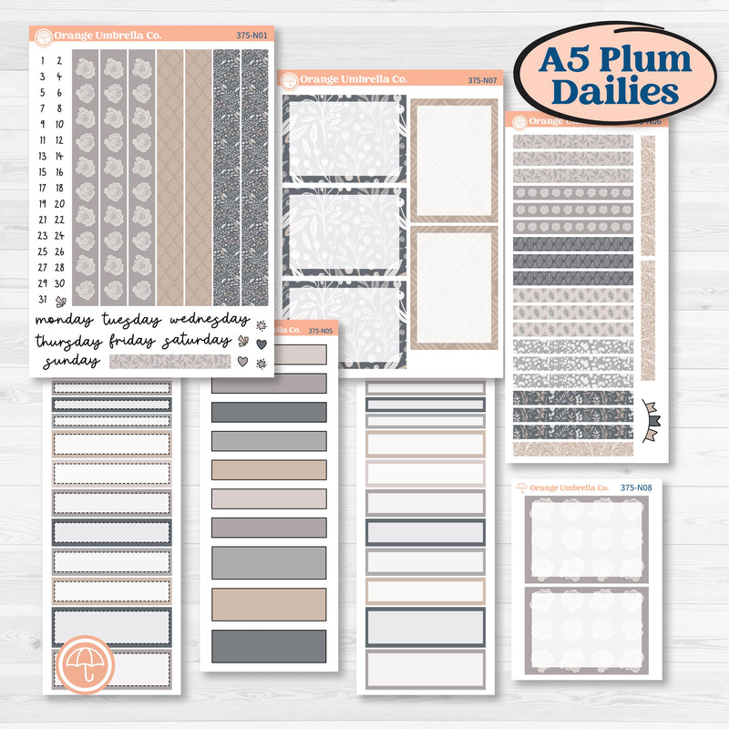 Neutral Botanical & Floral Kit | A5 Plum Daily Planner Kit Stickers | Unbiased | KIT-375-N