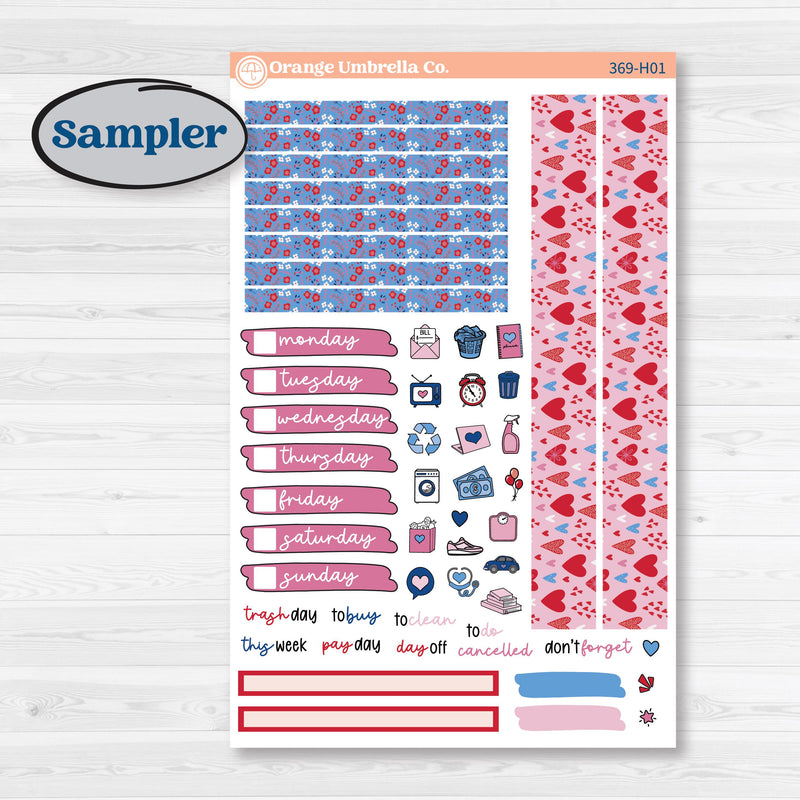 Valentine’s Day Heart Kit | 7x9 Compact Vertical Planner Kit Stickers | Smitten | KIT-369-H