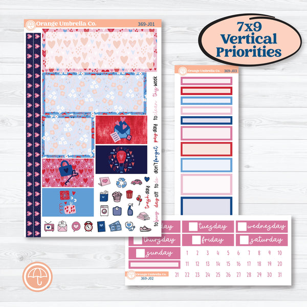 Valentine’s Day Heart Kit | Plum Vertical Priorities 7x9 Planner Kit Stickers | Smitten | KIT-369-J