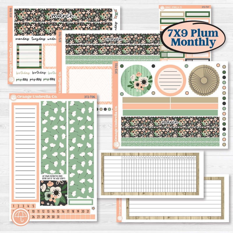 Spring Floral Kit | 7x9 Plum Monthly & Dashboard Planner Kit Stickers | Lil Spring Thing | KIT-372-T