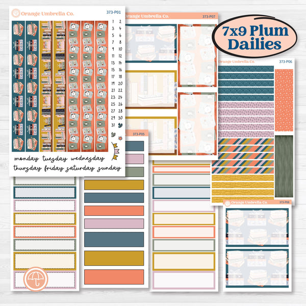 Book Reading Kit | 7x9 Plum Daily Planner Kit Stickers | Turn The Page | KIT-373-P