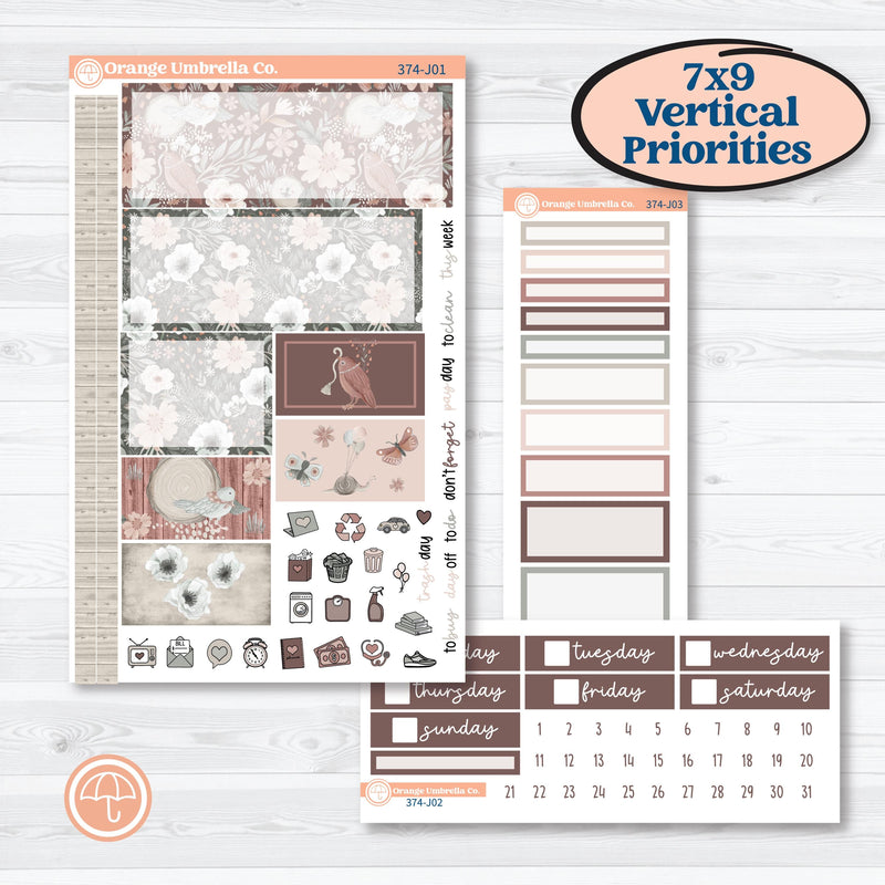 Spring Animals Kit | Plum Vertical Priorities 7x9 Planner Kit Stickers | New Beginning | KIT-374-J