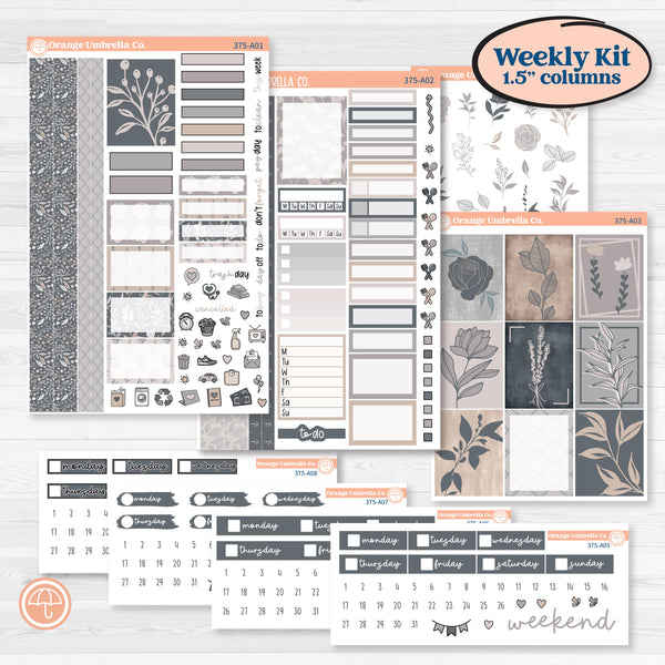 Neutral Botanical & Floral Kit | Weekly Sticker Kit for Vertical Planners like Erin Condren | Unbiased | KIT-375-A