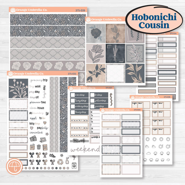 Neutral Botanical Floral Kit | Hobonichi Cousin Weekly & Daily Planner Kit Stickers | Unbiased | KIT-375-E