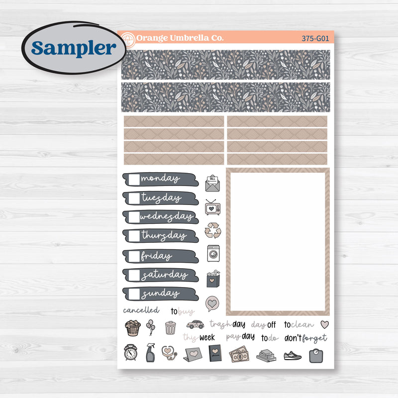 Neutral Botanical & Floral Kit | A5 Compact Vertical Planner Kit Stickers for Erin Condren | Unbiased | KIT-375-G