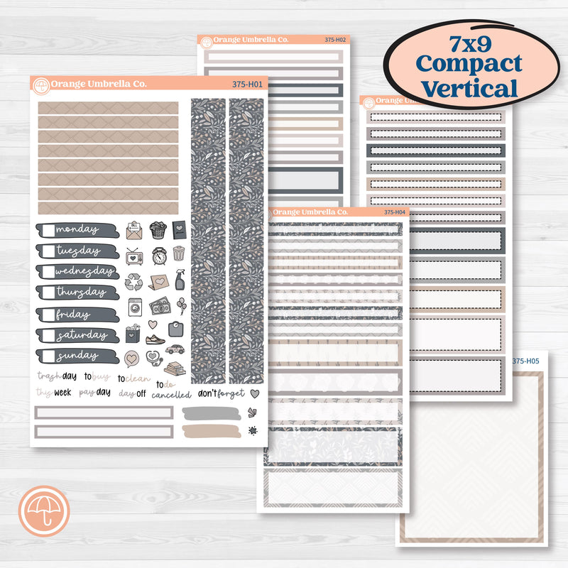 Neutral Botanical & Floral Kit | 7x9 Compact Vertical Planner Kit Stickers | Unbiased | KIT-375-H