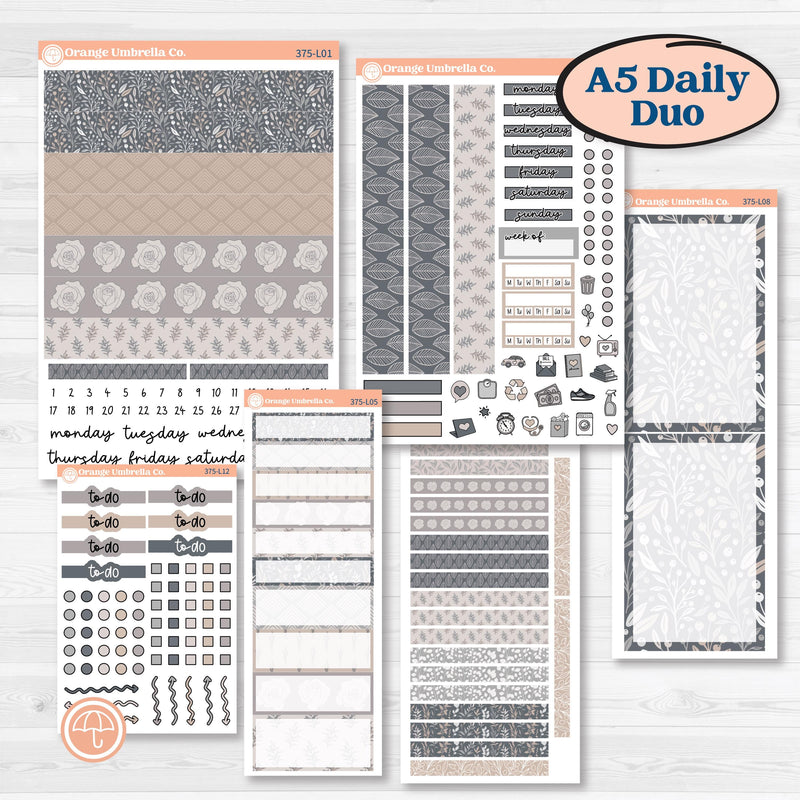 Neutral Botanical & Floral Kit | A5 Daily Duo Planner Kit Stickers | Unbiased | KIT-375-L