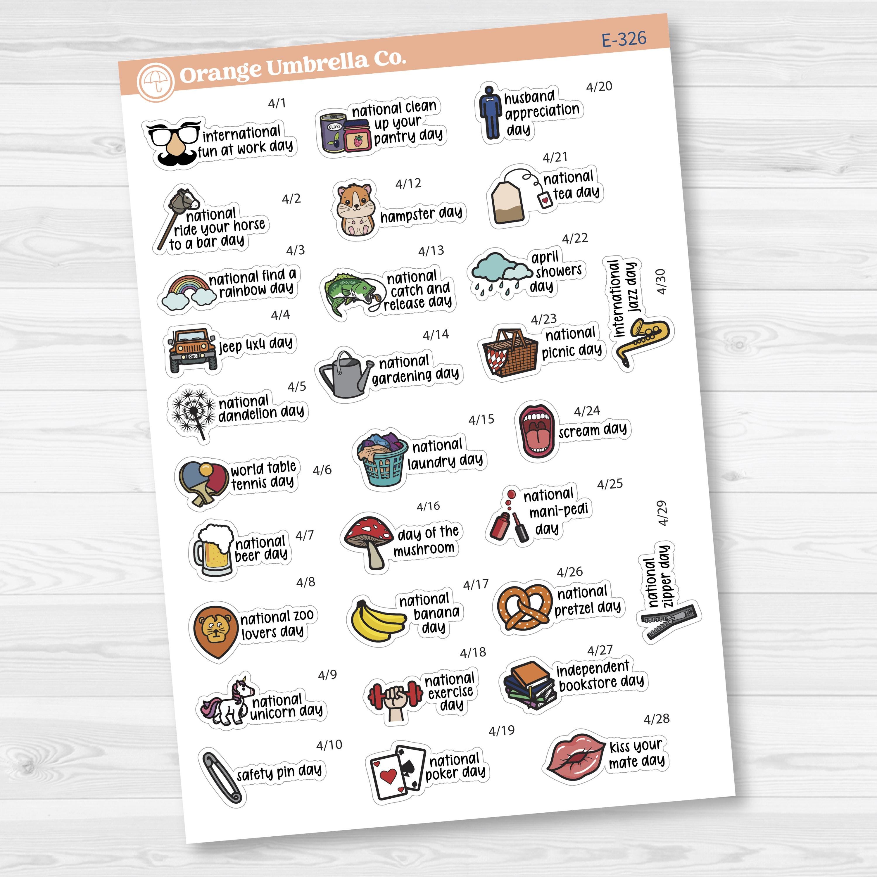 April Wacky Holidays Script Planner Stickers | F17 | E-326