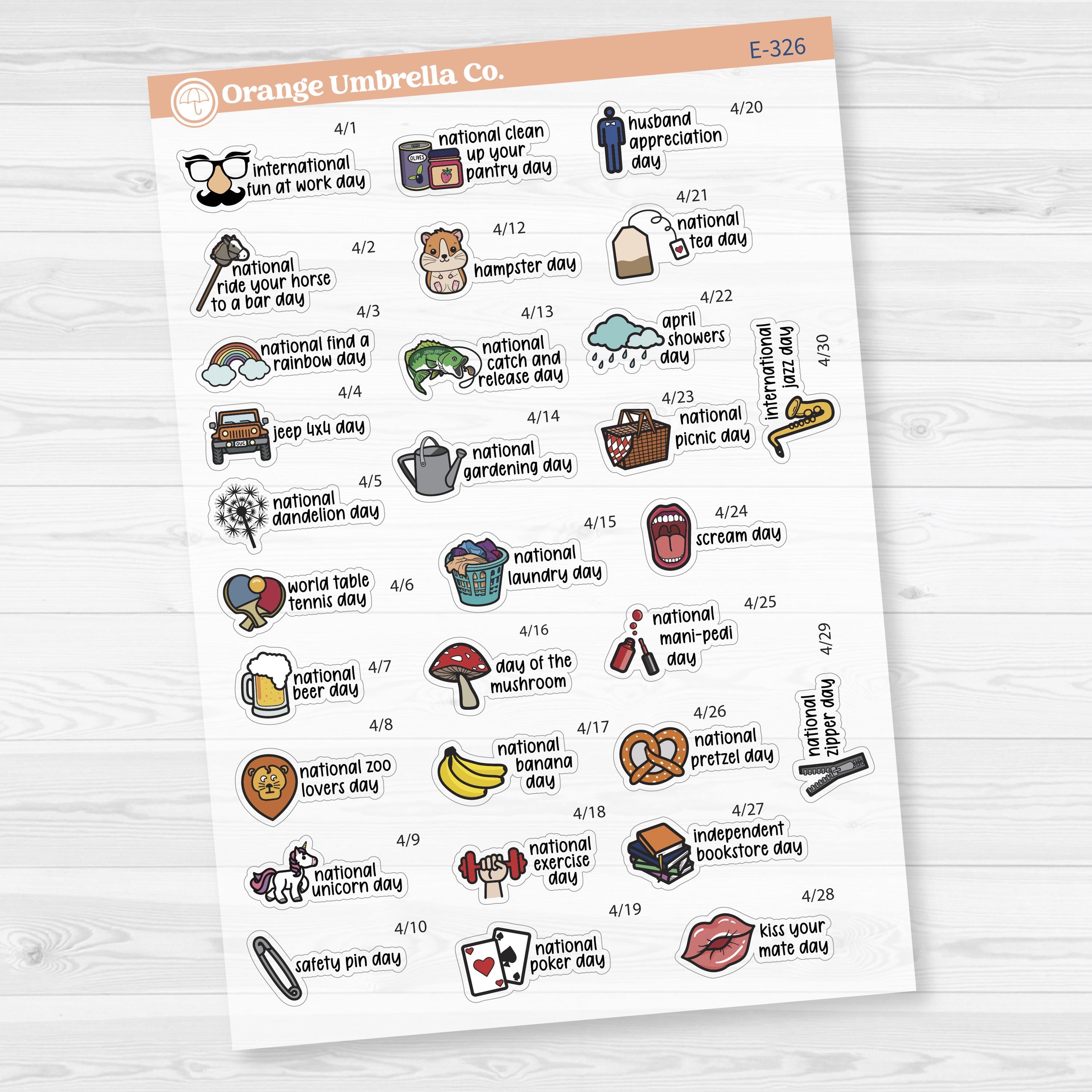 April Wacky Holidays Script Planner Stickers | F17 | E-326