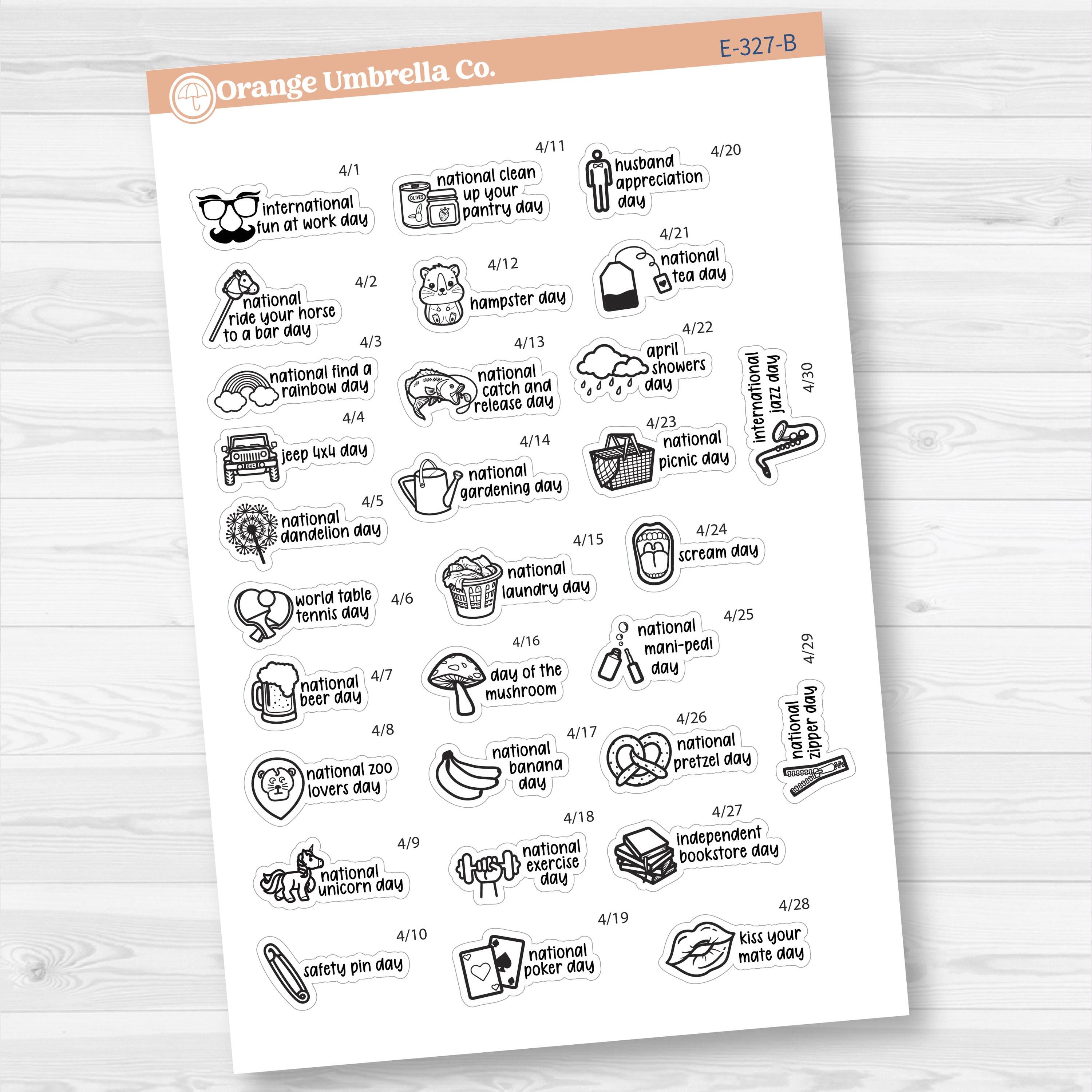 April Wacky Holidays Mini Script Planner Stickers | F17 | E-327