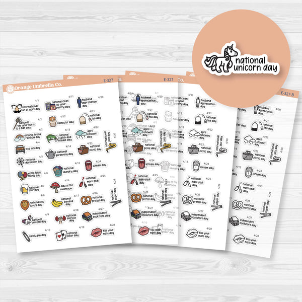 April Wacky Holidays Mini Script Planner Stickers | F17 | E-327