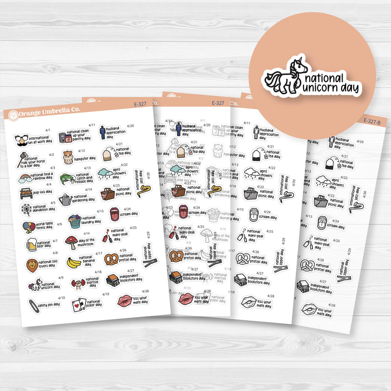 April Wacky Holidays Mini Script Planner Stickers | F17 | E-327