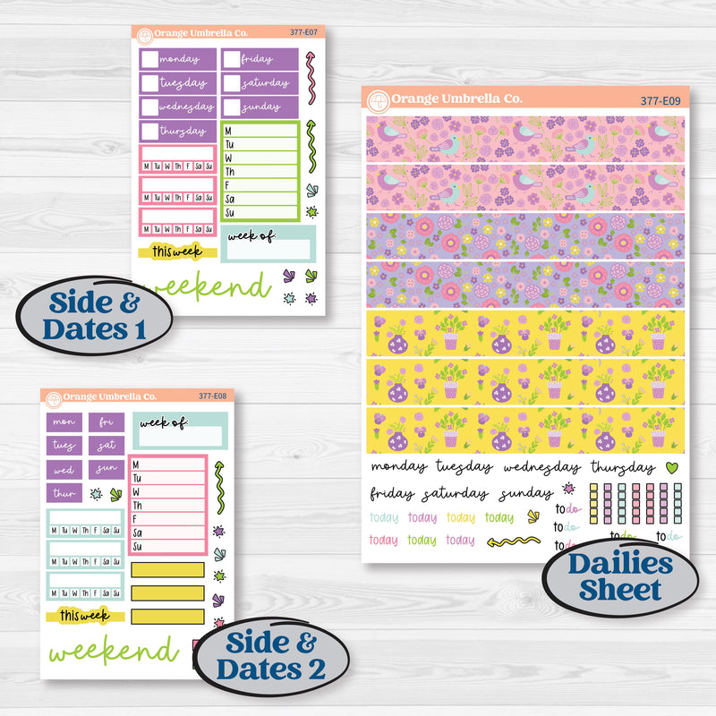 Bird Butterfly and Flower Kit | Hobonichi Cousin Weekly & Daily Planner Kit Stickers | Very Violet | KIT-377-E