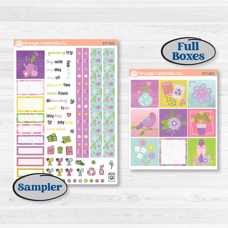 Bird Butterfly and Flower Kit | Hobonichi Cousin Weekly & Daily Planner Kit Stickers | Very Violet | KIT-377-E