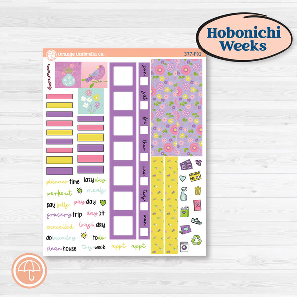 Bird Butterfly and Flower Kit | Hobonichi Weeks Weekly Planner Kit Stickers | Very Violet | KIT-377-F