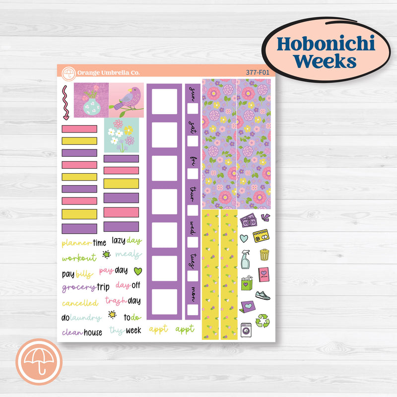 Bird Butterfly and Flower Kit | Hobonichi Weeks Weekly Planner Kit Stickers | Very Violet | KIT-377-F