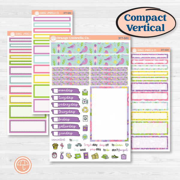 Bird Butterfly and Flower Kit | A5 Compact Vertical Planner Kit Stickers for Erin Condren | Very Violet | KIT-377-G