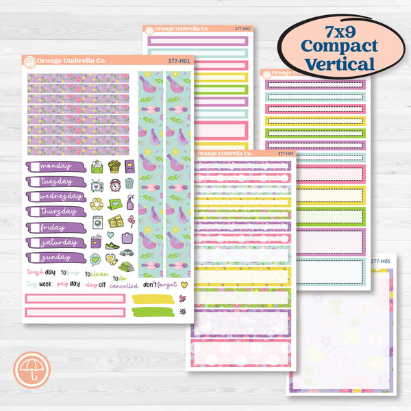 Bird Butterfly and Flower Kit | 7x9 Compact Vertical Planner Kit Stickers | Very Violet | KIT-377-H