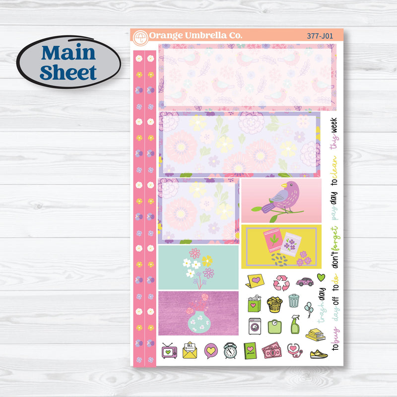 Bird Butterfly and Flower Kit | Plum Vertical Priorities 7x9 Planner Kit Stickers | Very Violet | KIT-377-J