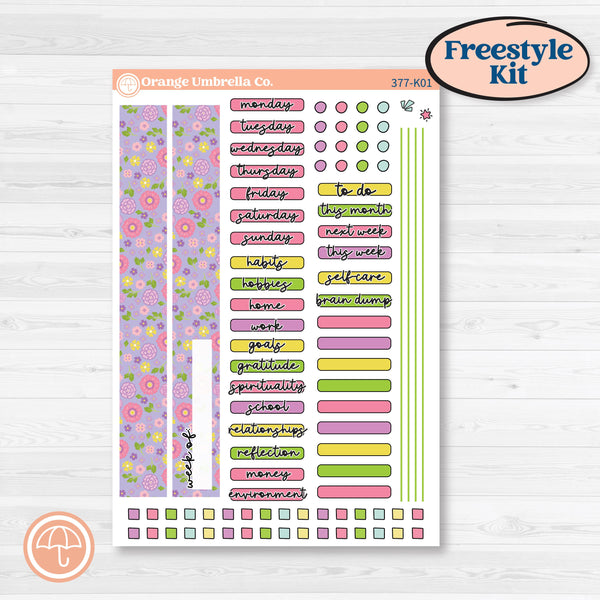 Bird Butterfly and Flower Kit | Freestyle Kit Any Planner Kit Stickers | Very Violet | KIT-377-K