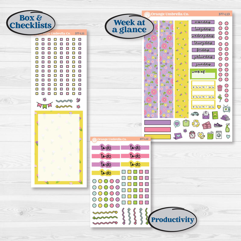 Bird Butterfly and Flower Kit | A5 Daily Duo Planner Kit Stickers | Very Violet | KIT-377-L