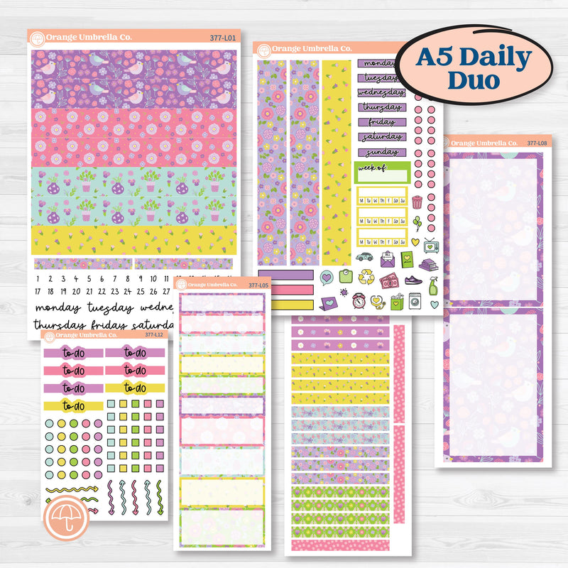 Bird Butterfly and Flower Kit | A5 Daily Duo Planner Kit Stickers | Very Violet | KIT-377-L