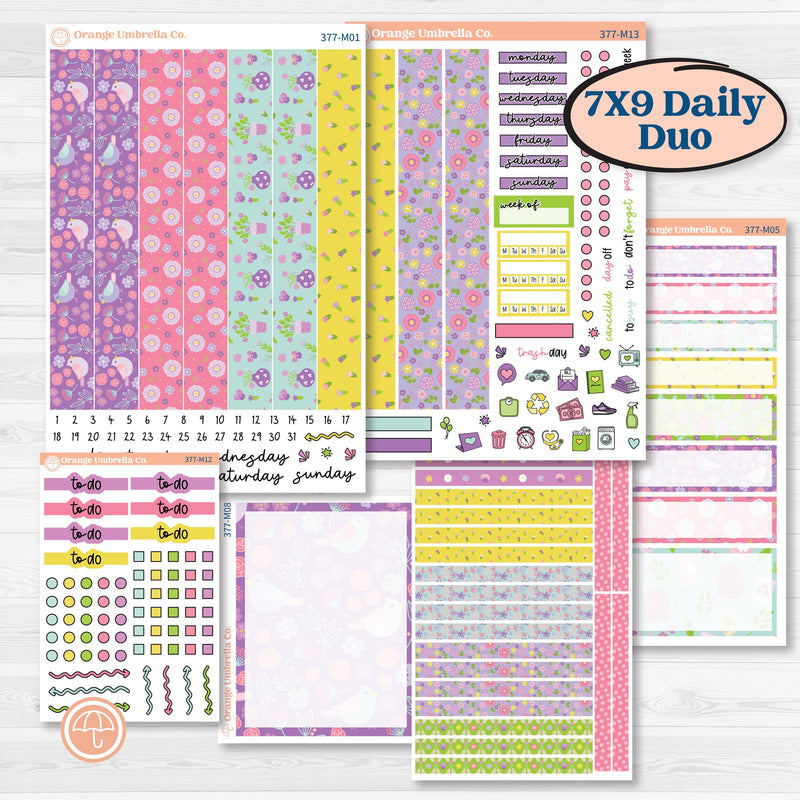 Bird Butterfly and Flower Kit | 7x9 Erin Condren Daily Duo Planner Kit Stickers | Very Violet | KIT-377-M