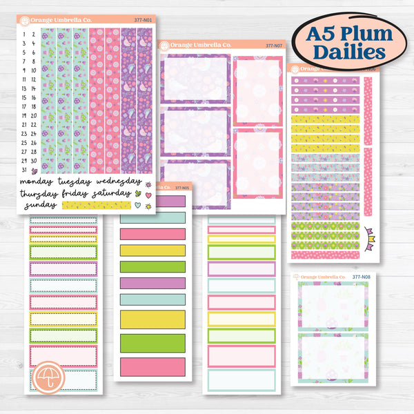 Bird Butterfly and Flower Kit | A5 Plum Daily Planner Kit Stickers | Very Violet | KIT-377-N