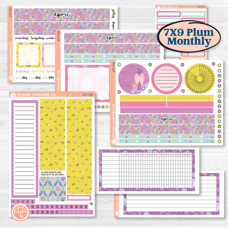 Bird Butterfly and Flower Kit | 7x9 Plum Monthly & Dashboard Planner Kit Stickers | Very Violet | KIT-377-T