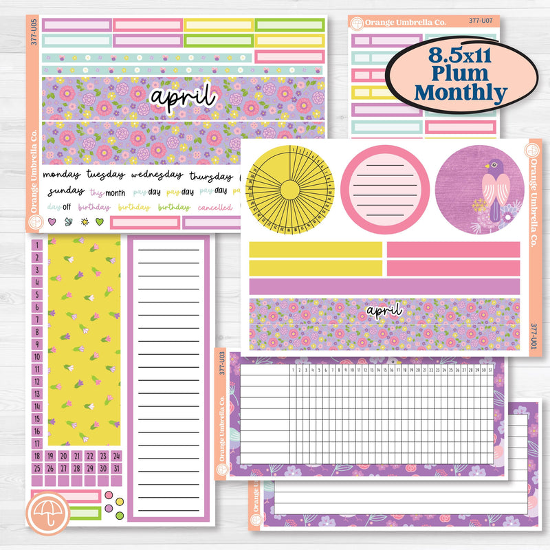 Bird Butterfly and Flower Kit | 8.5x11 Plum Monthly & Dashboard Planner Kit Stickers | Very Violet | KIT-377-U