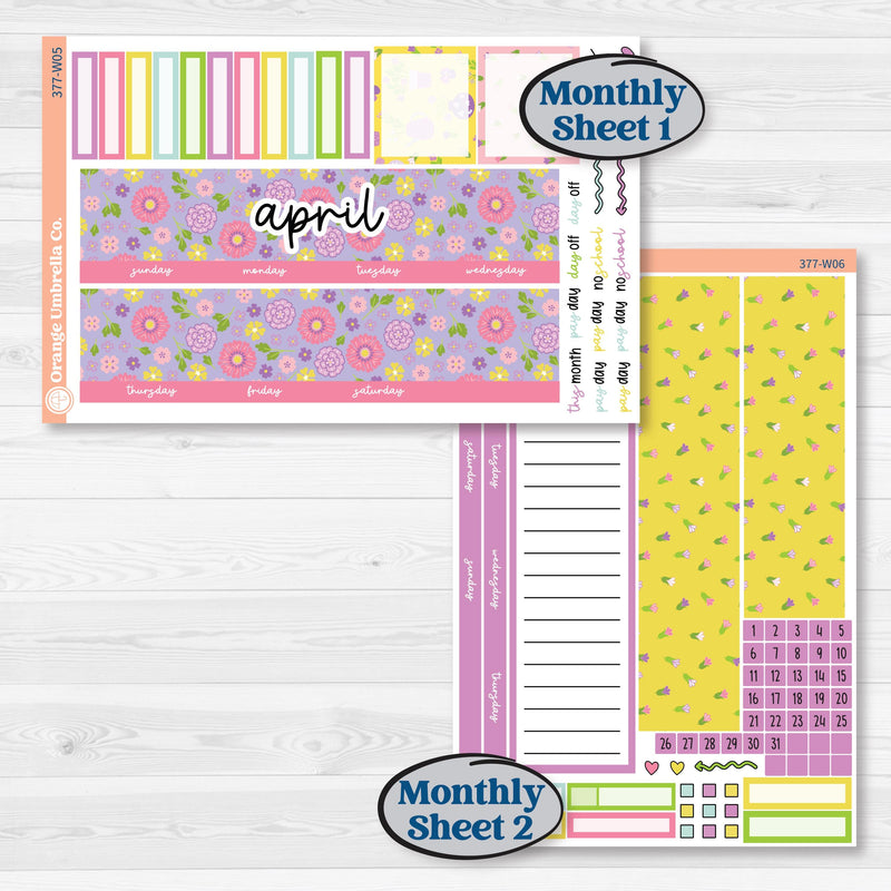 Bird Butterfly and Flower Kit | 7x9 Erin Condren Life Planner Monthly & Dashboard Planner Kit Stickers | Very Violet | KIT-377-W