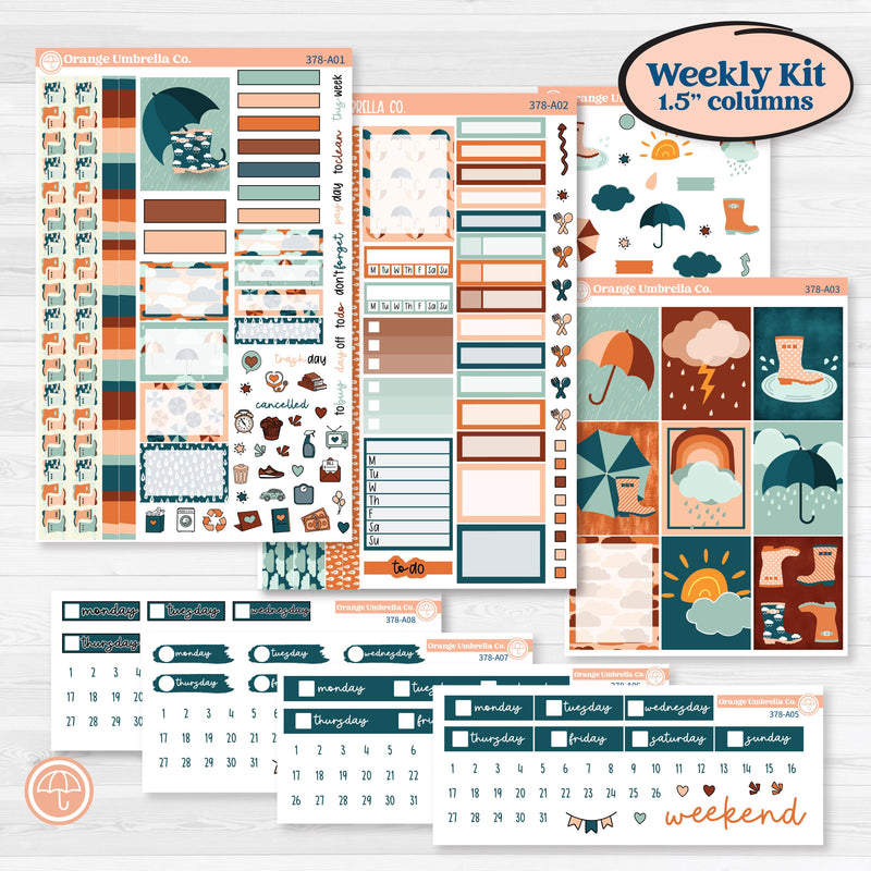 Rainy Day April Kit | Weekly Sticker Kit for Vertical Planners like Erin Condren | Sun Showers | KIT-378-A