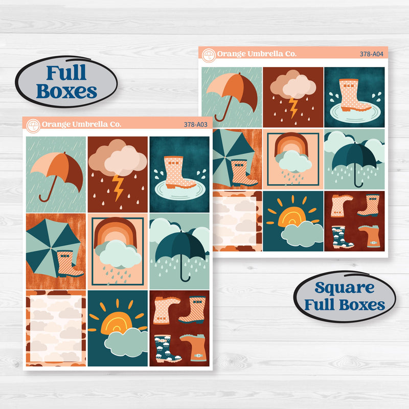 Rainy Day April Kit | Weekly Sticker Kit for Vertical Planners like Erin Condren | Sun Showers | KIT-378-A