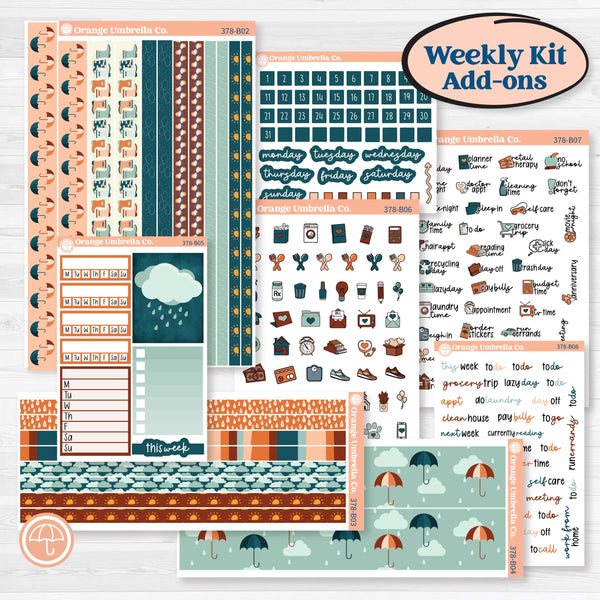 Rainy Day April Kit | Weekly Add-On Planner Kit Stickers | Sun Showers | KIT-378-B