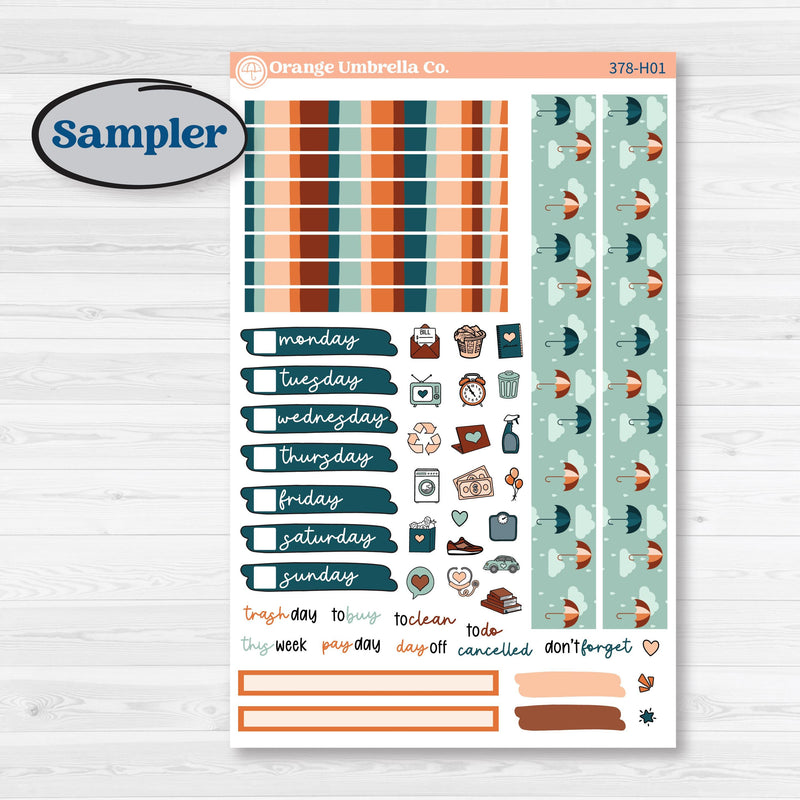 Rainy Day April Kit | 7x9 Compact Vertical Planner Kit Stickers | Sun Showers | KIT-378-H