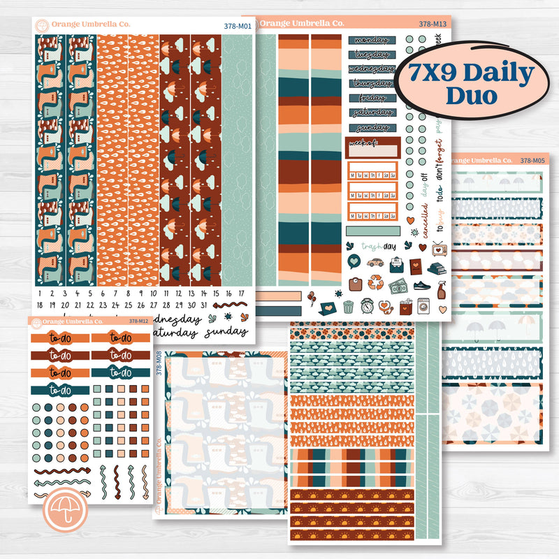 Rainy Day April Kit | 7x9 Erin Condren Daily Duo Planner Kit Stickers | Sun Showers | KIT-378-M